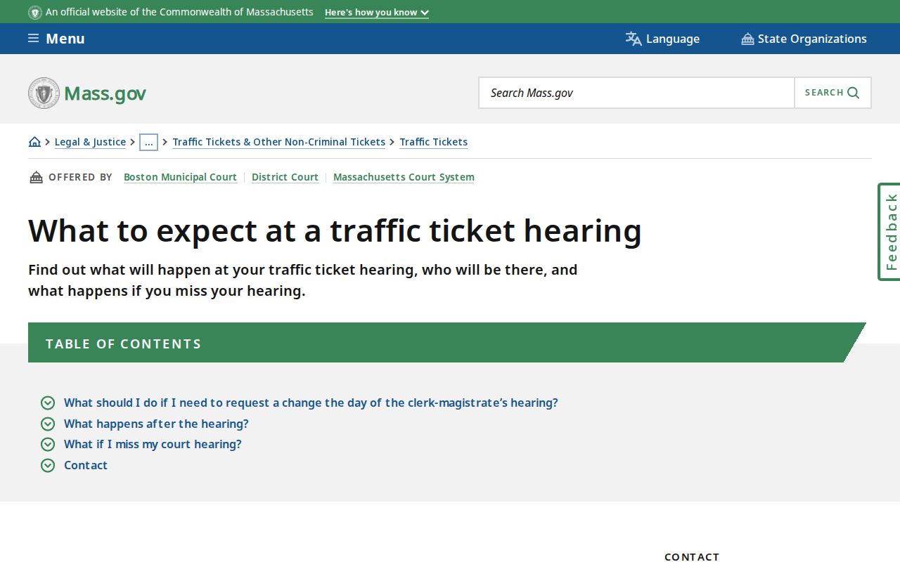 Massachusetts traffic hearing page describing what happens after a missed Nantucket County court date