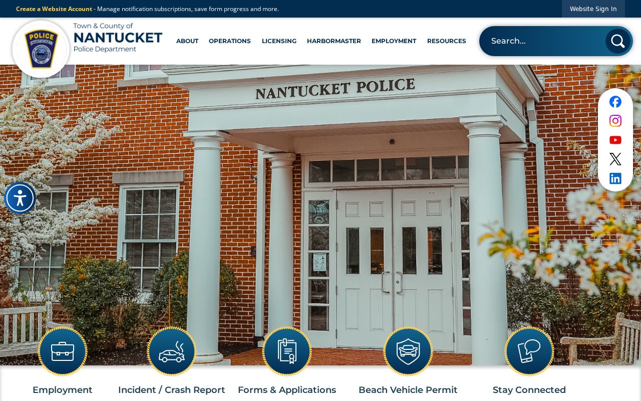 Nantucket Police Department public records and tip page for town warrant record requests