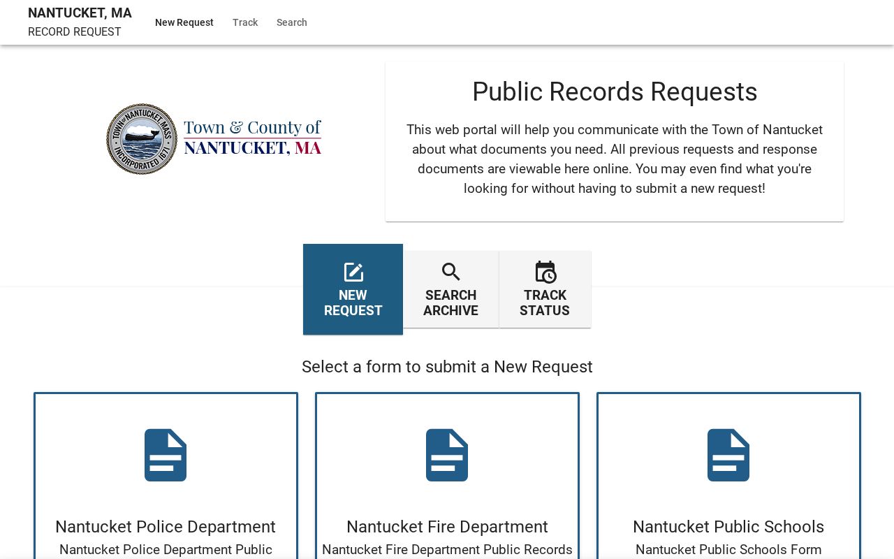 Nantucket County public records request portal used for existing warrant records