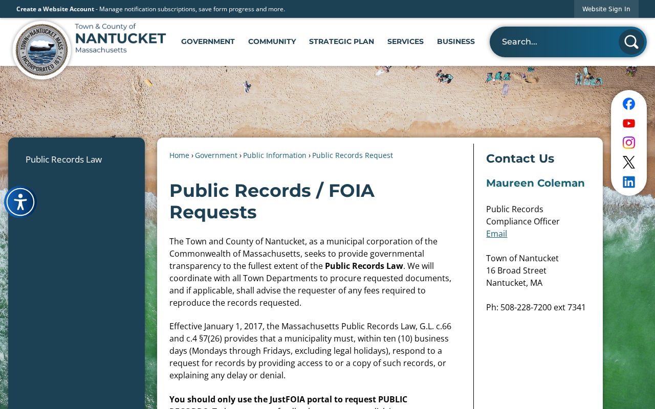 Nantucket County town and police public records access officer page for warrant document requests