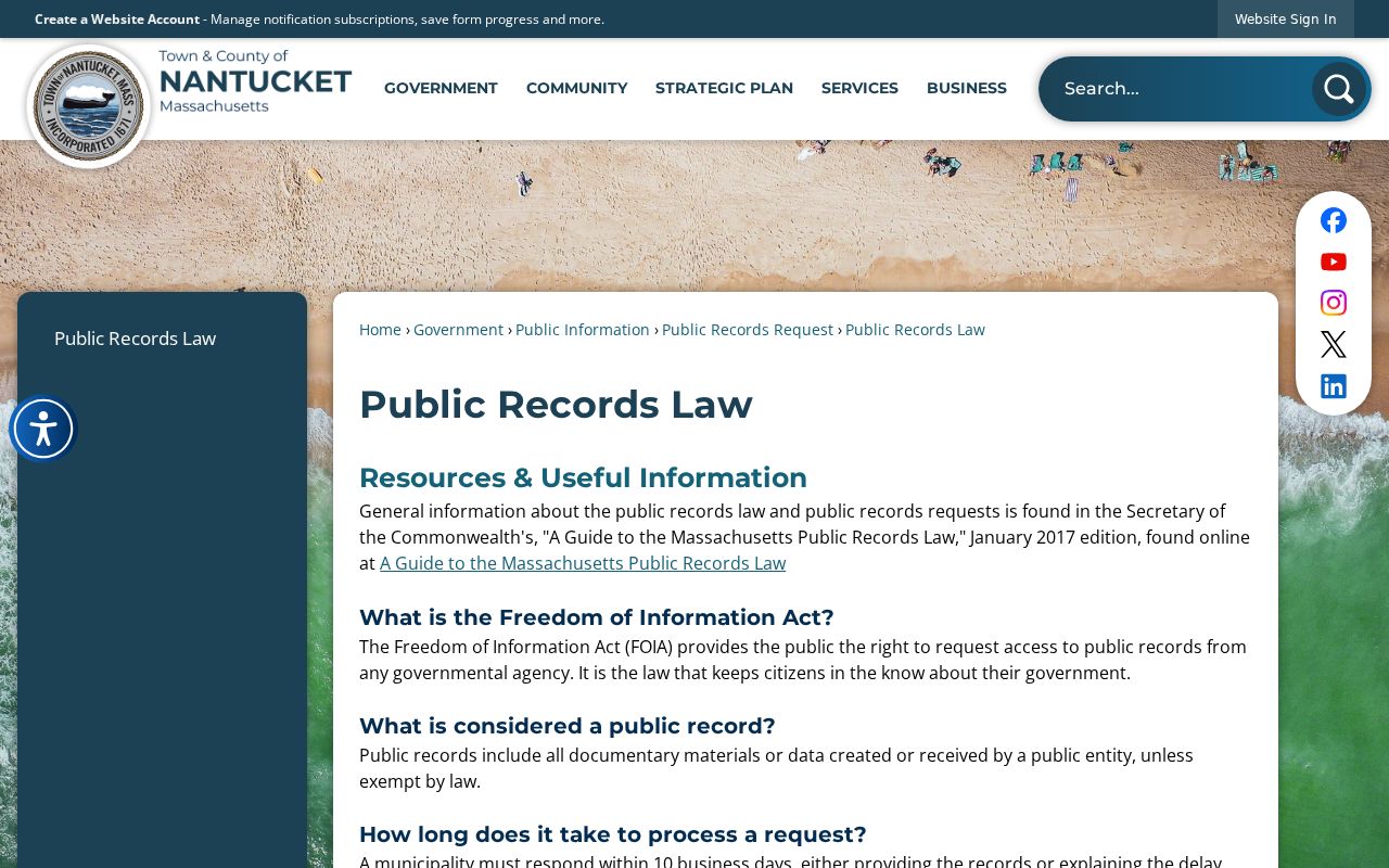 Nantucket public records law page explaining G.L. c.66 warrant record access rules