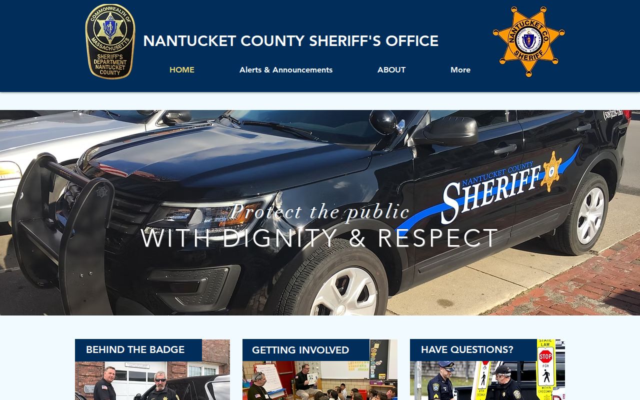 Official Nantucket County sheriff website showing services and no public most wanted roster